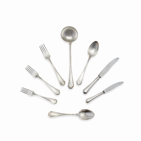 Broggi : Servizio di posate in metallo argentato, Italia, XX secolo  - Asta Gioielli - Associazione Nazionale - Case d'Asta italiane