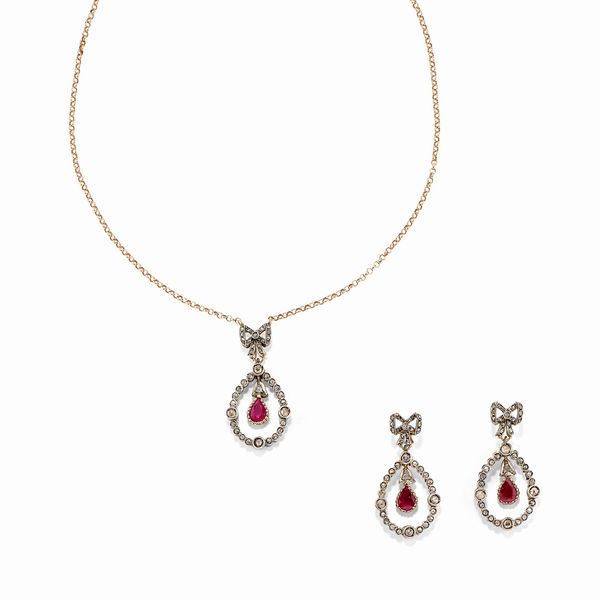 Demi parure in argento, oro giallo 14k, rubini e diamanti  - Asta Gioielli - Associazione Nazionale - Case d'Asta italiane
