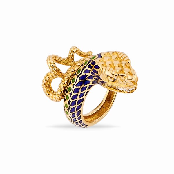 Anello in oro giallo 18k e smalto  - Asta Gioielli - Associazione Nazionale - Case d'Asta italiane
