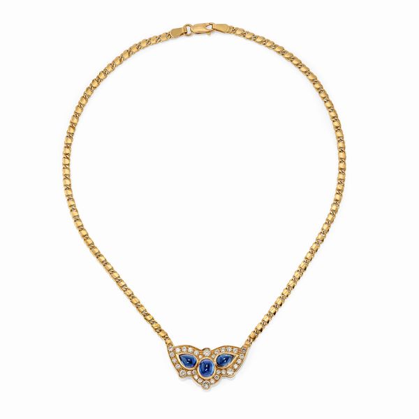 Collana in oro giallo 18k, diamanti e zaffiri  - Asta Gioielli - Associazione Nazionale - Case d'Asta italiane