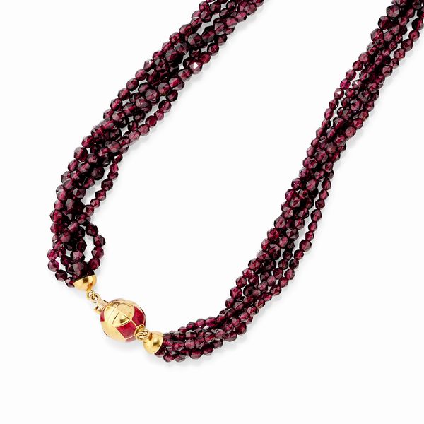 Collana in oro giallo 18k, smalto e granati  - Asta Gioielli - Associazione Nazionale - Case d'Asta italiane