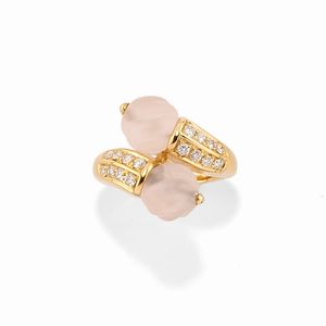 BOUCHERON - Anello in oro giallo 18k, diamanti e quarzo rosa