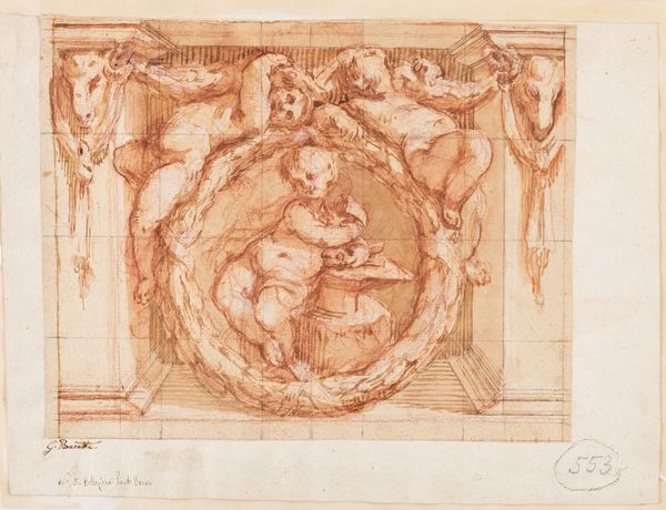 Scuola genovese, seconda metà del secolo XVII : Studio architettonico con putti  - Asta Dipinti e disegni antichi - Associazione Nazionale - Case d'Asta italiane