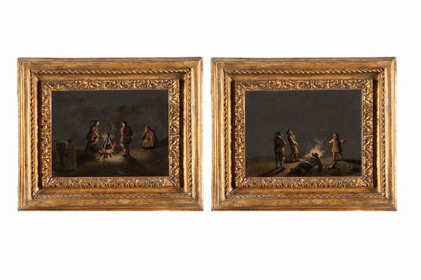 Seguace di Leonard Bramer : Scene di vita all'aperto  - Asta Dipinti e disegni antichi - Associazione Nazionale - Case d'Asta italiane