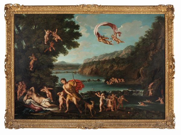 Scuola bolognese, secolo XVII : Venere e Adone  - Asta Dipinti e disegni antichi - Associazione Nazionale - Case d'Asta italiane