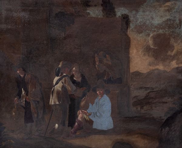 Attribuito a Johannes Lingelbach (Francoforte sul Meno 1622 – Amsterdam 1674) : Popolani e viandanti presso un pozzo  - Asta Dipinti e disegni antichi - Associazione Nazionale - Case d'Asta italiane