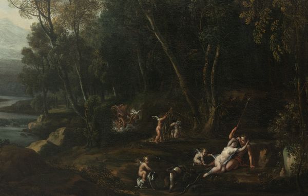 Filippo Lauri : Paesaggio con Venere e Adone  - Asta Dipinti e disegni antichi - Associazione Nazionale - Case d'Asta italiane