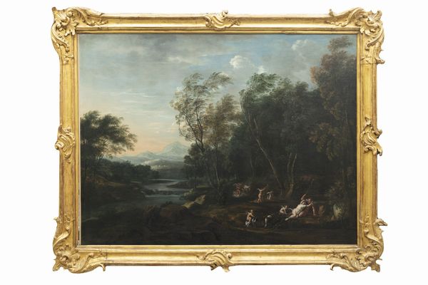 Filippo Lauri : Paesaggio con Venere e Adone  - Asta Dipinti e disegni antichi - Associazione Nazionale - Case d'Asta italiane