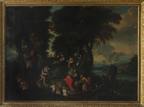 Pittore fiammingo attivo a Genova nel secolo XVII : Paesaggio con la moltiplicazione dei pani e dei pesci  - Asta Dipinti e disegni antichi - Associazione Nazionale - Case d'Asta italiane