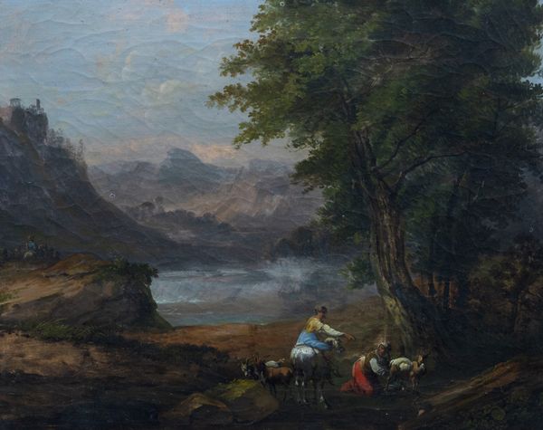 Scuola italiana, secolo XVIII : Paesaggio con pastorelle  - Asta Dipinti e disegni antichi - Associazione Nazionale - Case d'Asta italiane