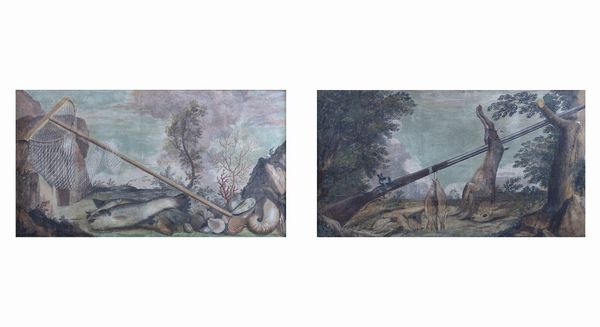 Scuola dell'Italia settentrionale, secolo XVIII : Pescato; e Cacciagione  - Asta Dipinti e disegni antichi - Associazione Nazionale - Case d'Asta italiane