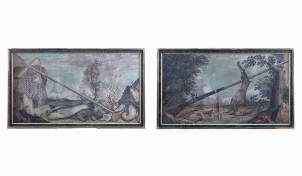 Scuola dell'Italia settentrionale, secolo XVIII : Pescato; e Cacciagione  - Asta Dipinti e disegni antichi - Associazione Nazionale - Case d'Asta italiane