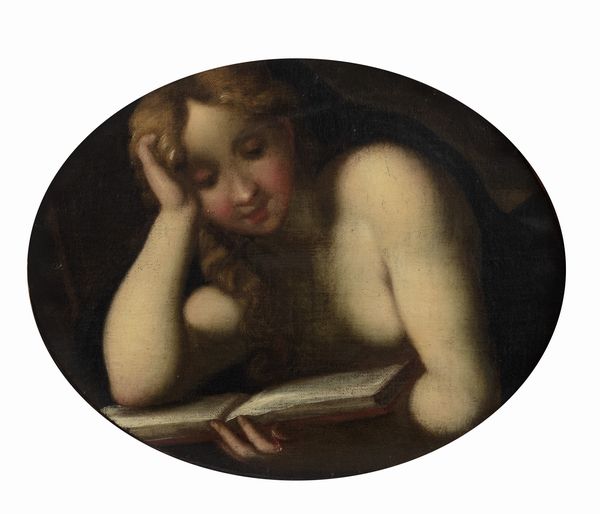Scuola emiliana, secolo XVII : Maddalena leggente  - Asta Dipinti e disegni antichi - Associazione Nazionale - Case d'Asta italiane