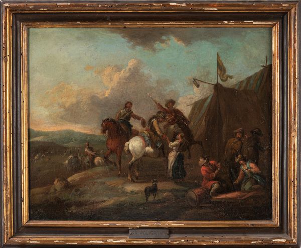 Scuola fiamminga, fine secolo XVII - inizi secolo XVIII : Partenza per la battaglia  - Asta Dipinti e disegni antichi - Associazione Nazionale - Case d'Asta italiane