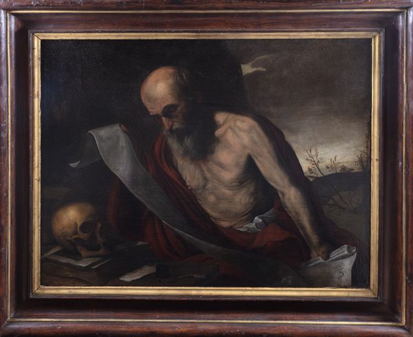 Pittore caravaggesco fiammingo, secolo XVII : San Girolamo  - Asta Dipinti e disegni antichi - Associazione Nazionale - Case d'Asta italiane