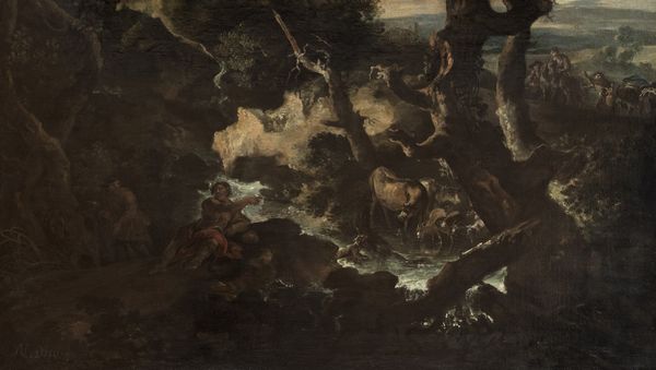 Nicola Viso (attivo a Napoli nella prima metà del secolo XVIII) : Paesaggio con ruscello, pastori e armenti  - Asta Dipinti e disegni antichi - Associazione Nazionale - Case d'Asta italiane