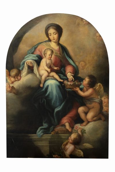 Scuola romana, secolo XVIII : Madonna in gloria con Bambino e Angeli  - Asta Dipinti e disegni antichi - Associazione Nazionale - Case d'Asta italiane