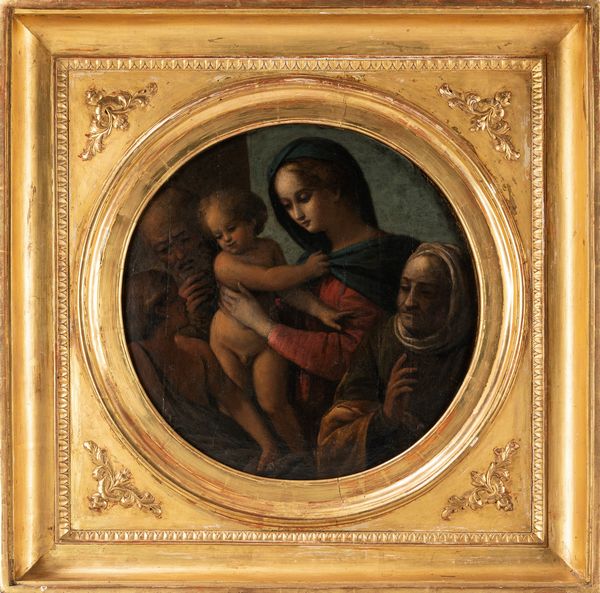 Scuola italiana, secolo XVII : Sacra Famiglia con San Giovannino e Sant'Anna  - Asta Dipinti e disegni antichi - Associazione Nazionale - Case d'Asta italiane