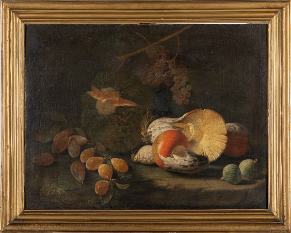 Scuola lombarda, fine del secolo XVII - inizi del secolo XVIII : Natura morta con frutta e funghi  - Asta Dipinti e disegni antichi - Associazione Nazionale - Case d'Asta italiane
