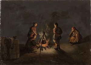 Seguace di Leonard Bramer : Scene di vita all'aperto  - Asta Dipinti e disegni antichi - Associazione Nazionale - Case d'Asta italiane