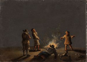 Seguace di Leonard Bramer : Scene di vita all'aperto  - Asta Dipinti e disegni antichi - Associazione Nazionale - Case d'Asta italiane