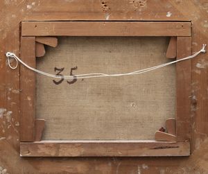 Scuola romana, seconda metà del secolo XVII : Paesaggio con arco naturale e soldato a riposo  - Asta Dipinti e disegni antichi - Associazione Nazionale - Case d'Asta italiane