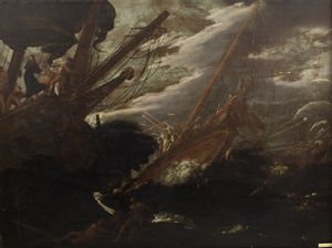 Cerchia di Agostino Tassi (Ponzano Romano 1580 - Roma 1644) - Miracolo di un Santo gesuita (San Francesco Saverio?)