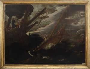 Cerchia di Agostino Tassi (Ponzano Romano 1580 - Roma 1644) : Miracolo di un Santo gesuita (San Francesco Saverio?)  - Asta Dipinti e disegni antichi - Associazione Nazionale - Case d'Asta italiane