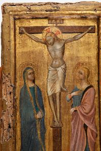 Imitatore di Lorenzo Monaco : Crocifissione con la Vergine e San Giovanni  - Asta Dipinti e disegni antichi - Associazione Nazionale - Case d'Asta italiane