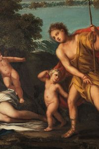 Scuola bolognese, secolo XVII : Venere e Adone  - Asta Dipinti e disegni antichi - Associazione Nazionale - Case d'Asta italiane