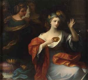 Scuola emiliana, secolo XVII - Artemisia riceve le ceneri di Mausolo