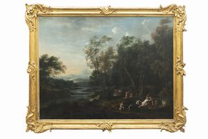 Filippo Lauri : Paesaggio con Venere e Adone  - Asta Dipinti e disegni antichi - Associazione Nazionale - Case d'Asta italiane