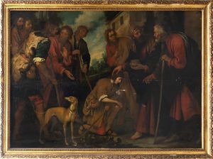 Scuola genovese, secolo XVII : Il ritorno del figliol prodigo  - Asta Dipinti e disegni antichi - Associazione Nazionale - Case d'Asta italiane