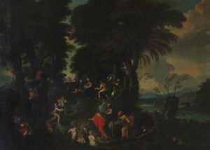 Pittore fiammingo attivo a Genova nel secolo XVII - Paesaggio con la moltiplicazione dei pani e dei pesci