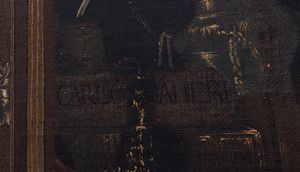 Carlo Manieri (attivo a Roma 1662 - 1700) : Natura morta con orologio, tappeti, libri e suppellettili su un tavolo  - Asta Dipinti e disegni antichi - Associazione Nazionale - Case d'Asta italiane
