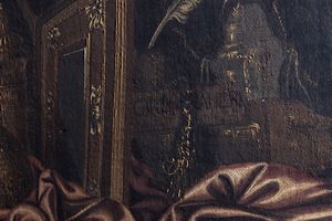 Carlo Manieri (attivo a Roma 1662 - 1700) : Natura morta con orologio, tappeti, libri e suppellettili su un tavolo  - Asta Dipinti e disegni antichi - Associazione Nazionale - Case d'Asta italiane