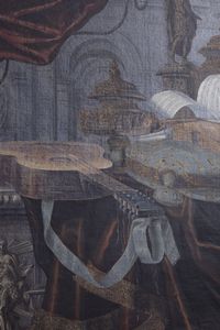 Carlo Manieri (attivo a Roma 1662 - 1700) : Natura morta con chitarra, violino e suppellettili su un piano di marmo  - Asta Dipinti e disegni antichi - Associazione Nazionale - Case d'Asta italiane