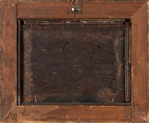 Pittore fiammingo attivo in Italia, fine secolo XVIII : Paesaggio fluviale con viandanti, ponte e torre circolare in lontananza  - Asta Dipinti e disegni antichi - Associazione Nazionale - Case d'Asta italiane