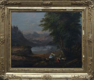 Scuola italiana, secolo XVIII : Paesaggio con pastorelle  - Asta Dipinti e disegni antichi - Associazione Nazionale - Case d'Asta italiane