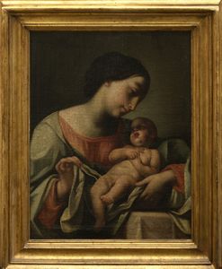 Scuola emiliana, secolo XVII : Madonna con Bambino  - Asta Dipinti e disegni antichi - Associazione Nazionale - Case d'Asta italiane