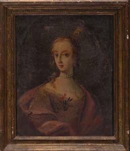 Scuola francese, secolo XVIII : Ritratto di dama a mezzo busto  - Asta Dipinti e disegni antichi - Associazione Nazionale - Case d'Asta italiane