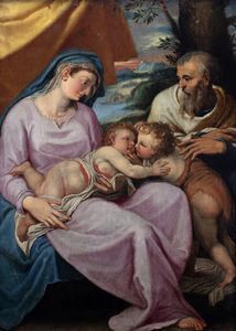 Scuola toscana, secolo XVI - Sacra Famiglia con San Giovannino