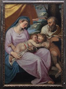 Scuola toscana, secolo XVI : Sacra Famiglia con San Giovannino  - Asta Dipinti e disegni antichi - Associazione Nazionale - Case d'Asta italiane
