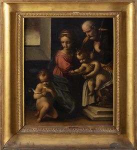 Scuola toscana, seconda metà del secolo XVI : Sacra Famiglia con San Giovannino  - Asta Dipinti e disegni antichi - Associazione Nazionale - Case d'Asta italiane