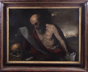 Pittore caravaggesco fiammingo, secolo XVII : San Girolamo  - Asta Dipinti e disegni antichi - Associazione Nazionale - Case d'Asta italiane