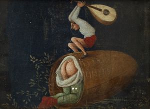 Seguace di Pieter Brueghel : Scena grottesca  - Asta Dipinti e disegni antichi - Associazione Nazionale - Case d'Asta italiane