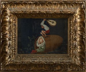Seguace di Pieter Brueghel : Scena grottesca  - Asta Dipinti e disegni antichi - Associazione Nazionale - Case d'Asta italiane