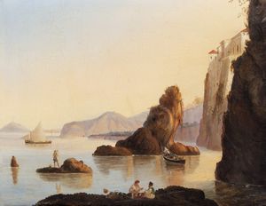 Scuola napoletana, secolo XIX - Veduta del Golfo di Napoli dalla costiera Sorrentina, con il Vesuvio sullo sfondo