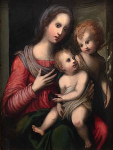 Scuola fiorentina, secolo XVI - Madonna con Bambino e San Giovannino