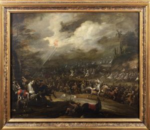 Scuola napoletana , secolo XVII : Scena di battaglia  - Asta Dipinti e disegni antichi - Associazione Nazionale - Case d'Asta italiane